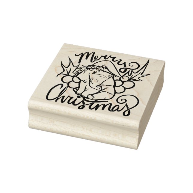 Frohe Weihnachtslephant Niedliche Weihnachtsmannmü Gummistempel (Stempel)