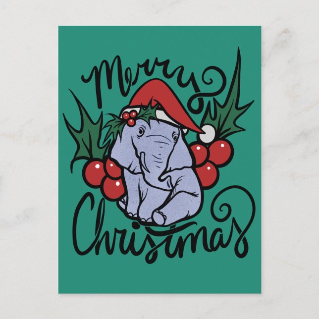 Frohe Weihnachtslephant Niedliche Weihnachtsmannmü Postkarte (Vorderseite)