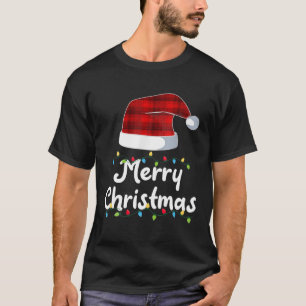 Frohe Weihnachtsleuchten Niedlich Red Kariert Sant T-Shirt