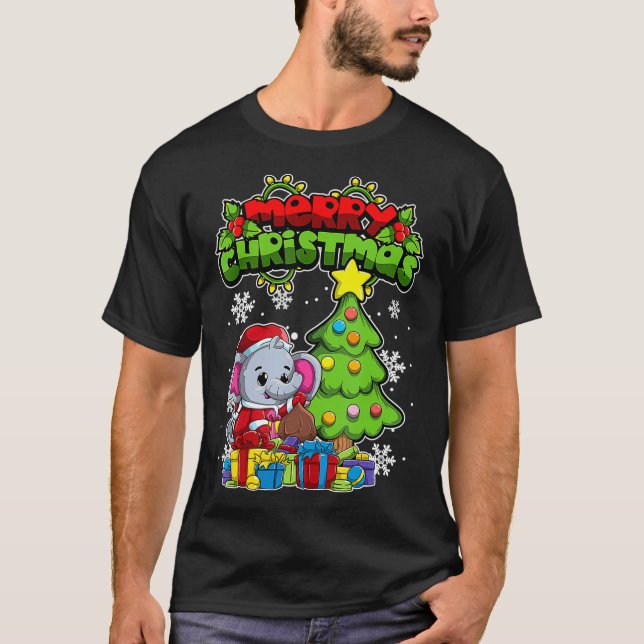 Frohe Weihnachtsleute Xmas Elephant T-Shirt (Vorderseite)
