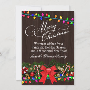 Frohe Weihnachtslicht Barn Wood Mahagoni Feiertagskarte