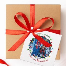 Frohe Weihnachtslicht Foto rot grün aus Geschenkanhänger