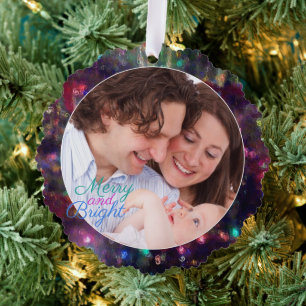 Frohe Weihnachtslicht-Fotovorlage Ornament Karte