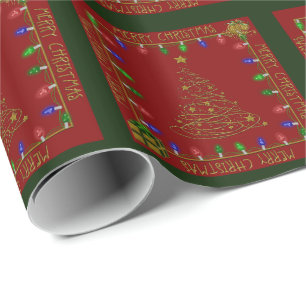 Frohe Weihnachtslicht-Rot-Grün-1-GIFT WRAP Geschenkpapier
