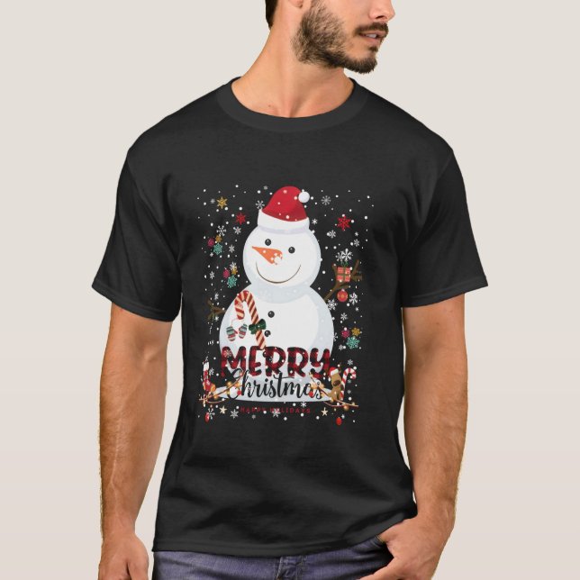 Frohe Weihnachtslicht Snowman Red Weihnachtsmannmü T-Shirt (Vorderseite)
