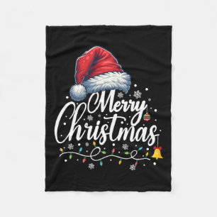 Frohe Weihnachtslicht Weihnachtsmannmütze Funny Xm Fleecedecke