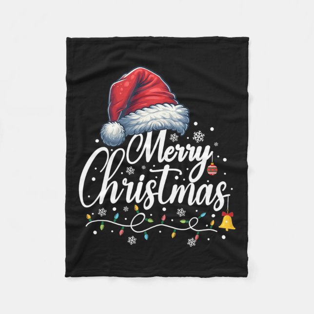 Frohe Weihnachtslicht Weihnachtsmannmütze Funny Xm Fleecedecke (Vorderseite)