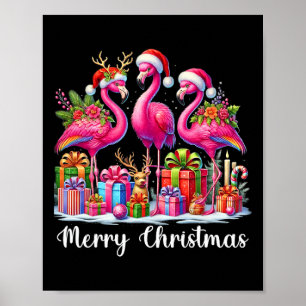 Frohe Weihnachtslichter Flamingo Weihnachtsmann Hu Poster