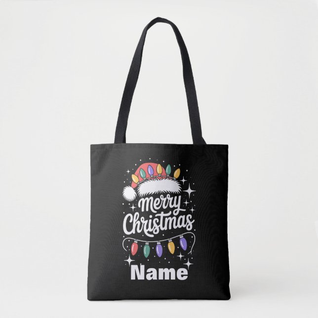 Frohe Weihnachtslichter Santa Hut Personalisiertes (Vorderseite)