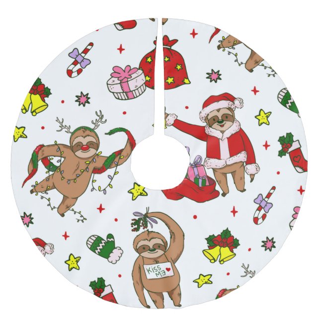 frohe Weihnachtslieder santa claus reinhirsche Polyester Weihnachtsbaumdecke (Vorderseite)