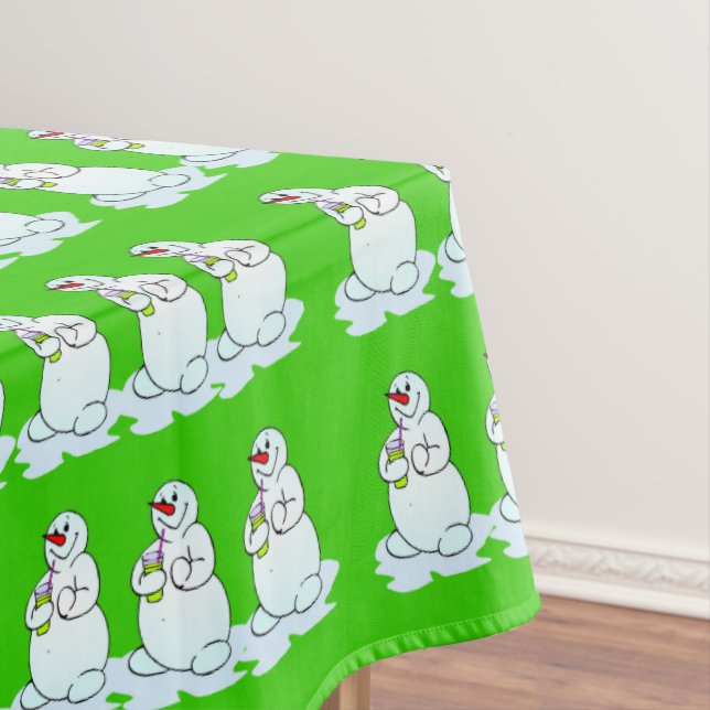 Frohe Weihnachtslieder, Thirsty Snowman Green Tischdecke (Beispiel)