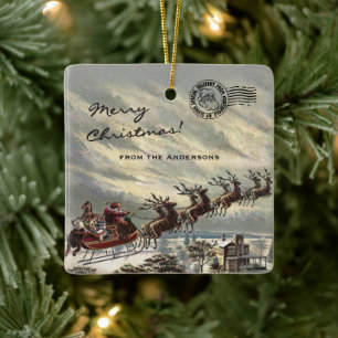 Frohe Weihnachtslieferung durch Santa Sleigh (Brau Keramikornament