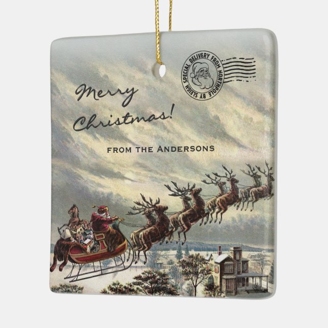 Frohe Weihnachtslieferung durch Santa Sleigh Keramikornament (Links)