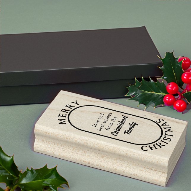 Frohe Weihnachtslozenge Logo Stil Bold Script Gummistempel (Merry Christmas stamp from Rounded Lozenge Photo Collage collection)