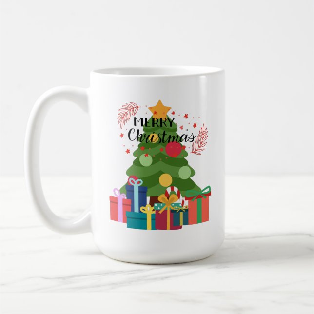 Frohe Weihnachtsmagie: Bäume und Geschenke Kaffeetasse (Links)
