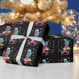 Frohe WeihnachtsMeerjungfrau & Schneeflocken perso Geschenkpapier