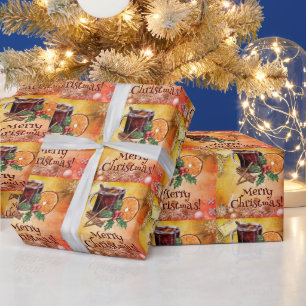 Frohe Weihnachtsmeisterschaft Orange Holly Berry C Geschenkpapier