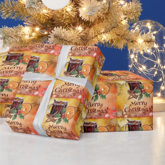 Frohe Weihnachtsmeisterschaft Orange Holly Berry C Geschenkpapier (Feiertage)