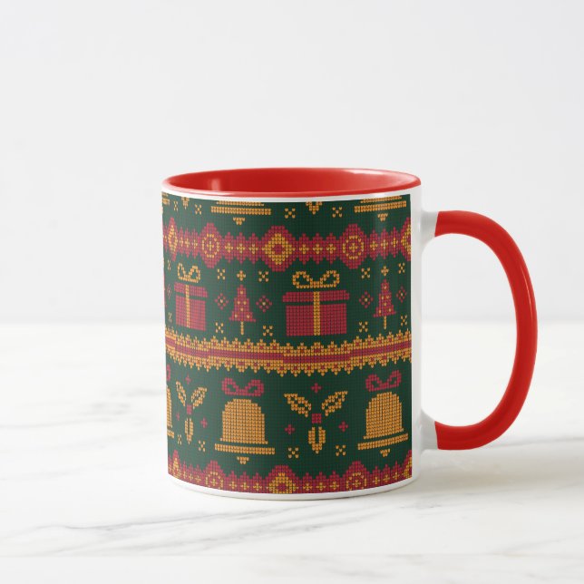 Frohe Weihnachtsmesse Isle Knitting Pattern Red Tasse (Rechts)