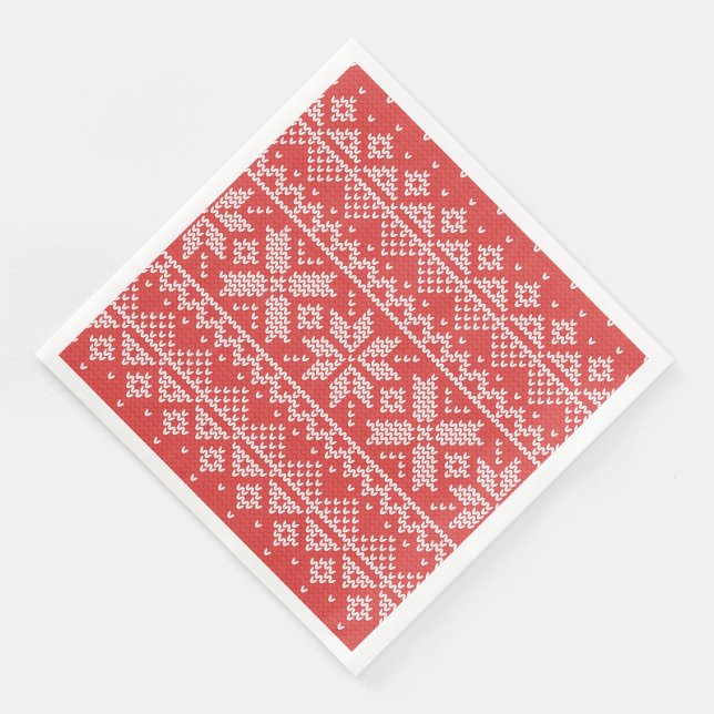 Frohe Weihnachtsmesse Isle Snowflakes White & Red Serviette (Ecke)