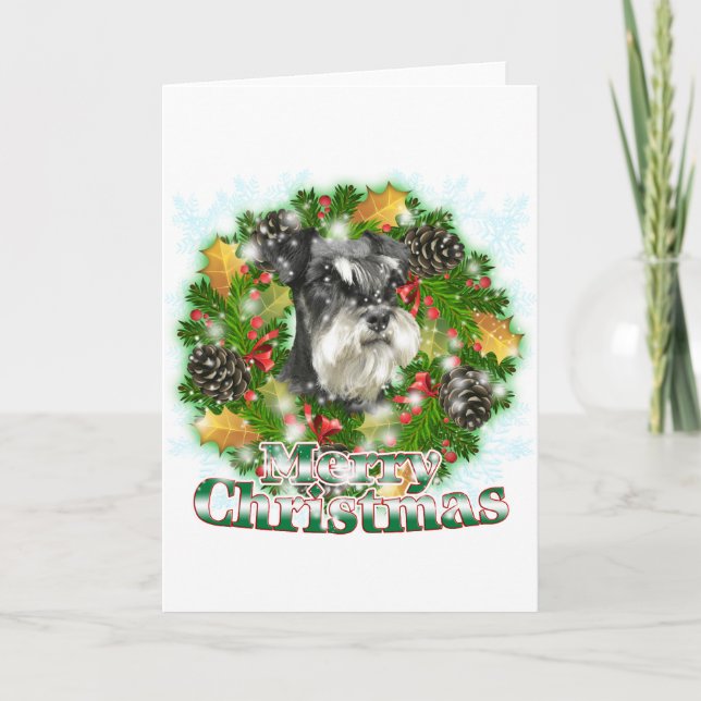 Frohe Weihnachtsminiatur Schnauser Feiertagskarte (Vorderseite)