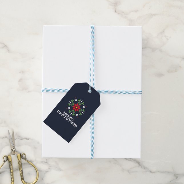 Frohe Weihnachtsmuster 6 Geschenkanhänger (Mit Garn)