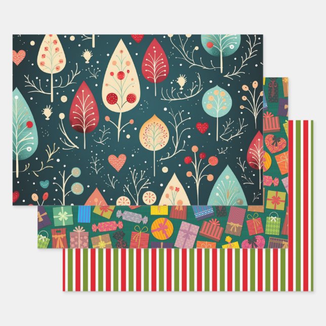 Frohe Weihnachtsmuster Geschenkpapier Set (Set)