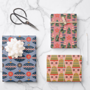 Frohe Weihnachtsmuster Geschenkpapier Set