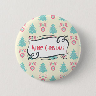 Frohe Weihnachtsmuster mit Bäumen Baubles & Bows Button