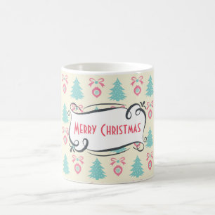 Frohe Weihnachtsmuster mit Bäumen Baubles & Bows Tasse