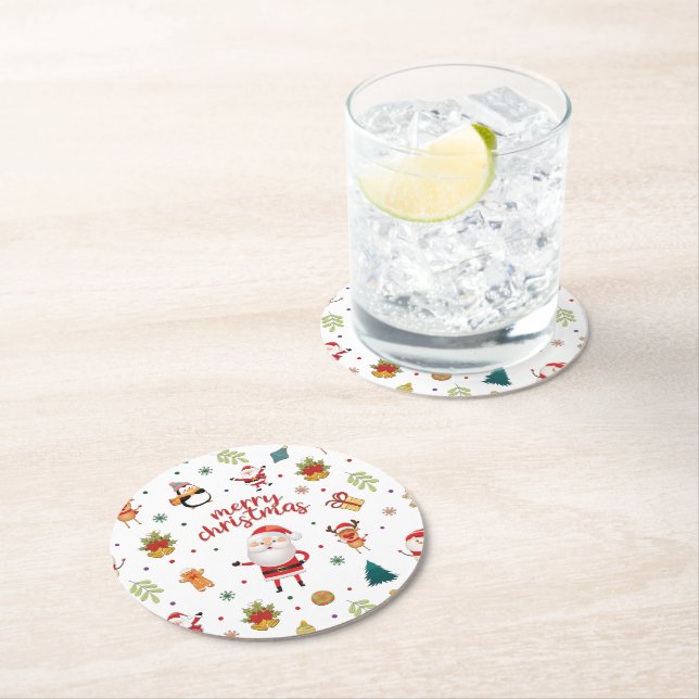 Frohe Weihnachtsmuster Runder Pappuntersetzer (Vor Ort)