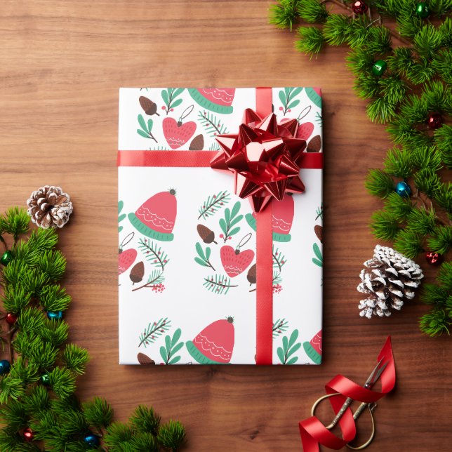 Frohe Weihnachtsmütze und Pinecones Geschenkpapier (Feiertagsgeschenk)