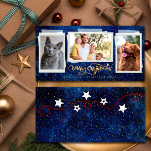 Frohe Weihnachtsnacht Goldene Sterne 3 Foto Collag Feiertagskarte