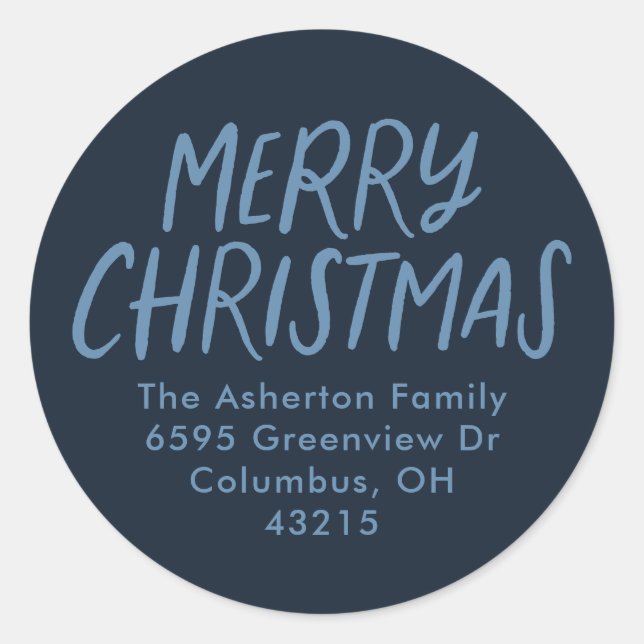 Frohe Weihnachtsnachtsnacht blaue Rücksendeadresse Runder Aufkleber (Vorderseite)