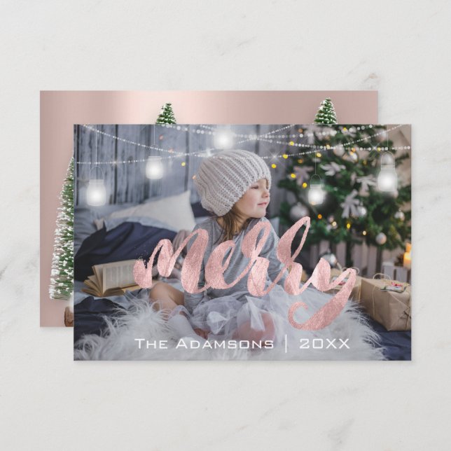 Frohe Weihnachtsnamen Foto Tree Rose Lights Einladung (Vorne/Hinten)