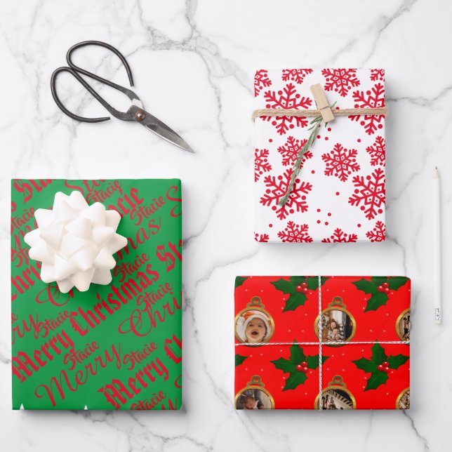 Frohe Weihnachtsnamen Foto Wrapping Paper Sheets Geschenkpapier Set (Vorderseite)