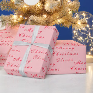 Frohe Weihnachtsnamen Rosa Rot Einfache Moderne Geschenkpapier