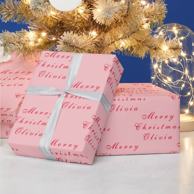 Frohe Weihnachtsnamen Rosa Rot Einfache Moderne Geschenkpapier (Feiertage)