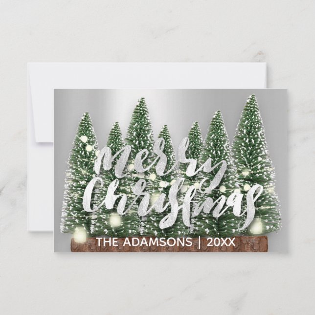 Frohe Weihnachtsnamen Tree Rose Lights Silver Einladung (Rückseite)