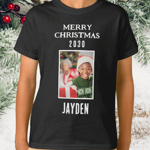 Frohe Weihnachtsnamen und Foto Boys Black T-Shirt