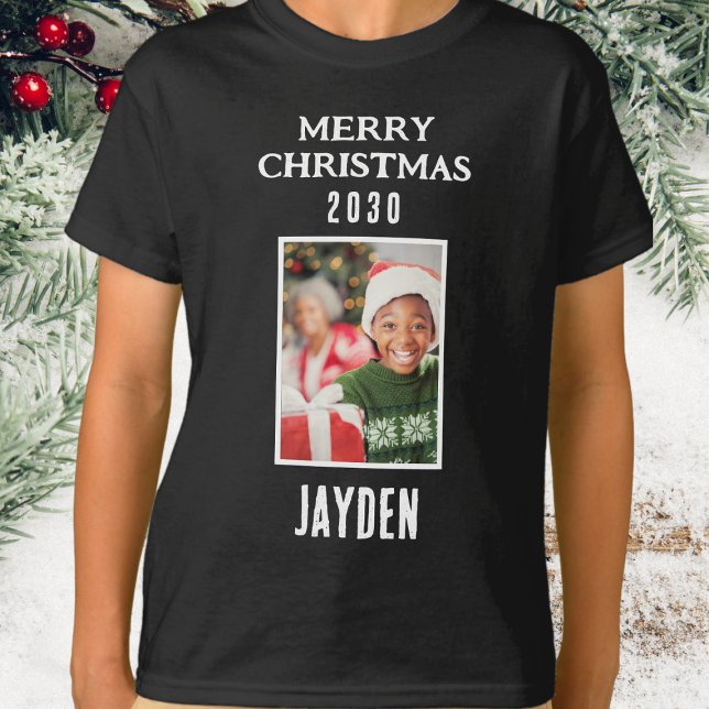Frohe Weihnachtsnamen und Foto Boys Black T-Shirt (Merry Christmas - Boys Photo Black T.Shirt)