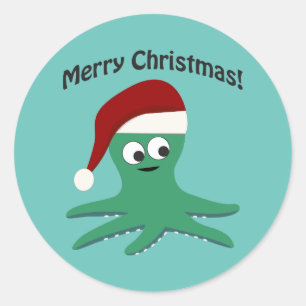 Frohe Weihnachtsoktopus Runder Aufkleber