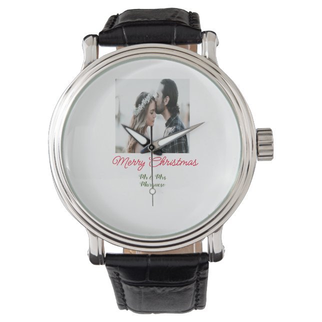 Frohe Weihnachtspaar Foto geben Namen glücklichen  Armbanduhr (Vorderseite)