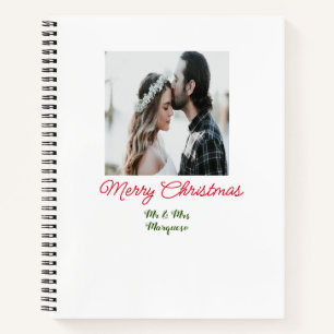 Frohe Weihnachtspaar Foto geben Namen glücklichen Notizbuch