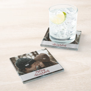 Frohe Weihnachtspaare Foto Glasuntersetzer