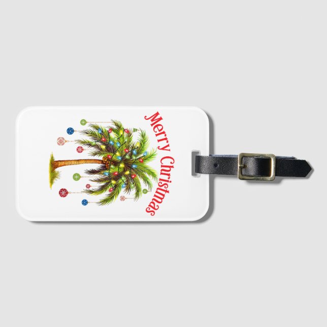 Frohe Weihnachtspalme Tree Light Hawaiian Tropical Gepäckanhänger (Vorderseite (Horizontal))