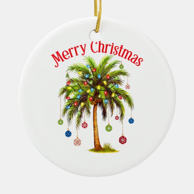 Frohe Weihnachtspalme Tree Light Hawaiian Tropical Keramik Ornament (Vorne)