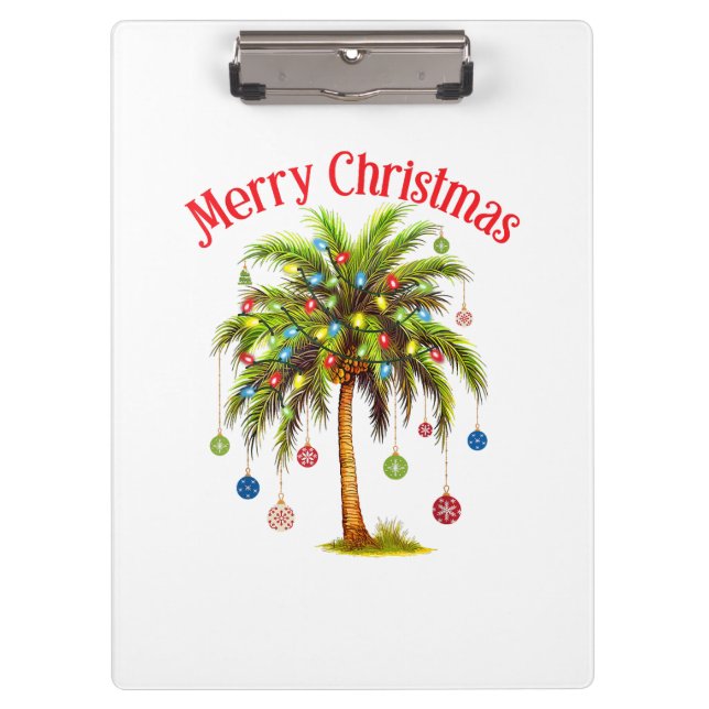 Frohe Weihnachtspalme Tree Light Hawaiian Tropical Klemmbrett (Vorderseite)