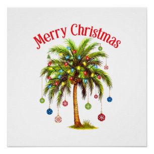 Frohe Weihnachtspalme Tree Light Hawaiian Tropical Poster