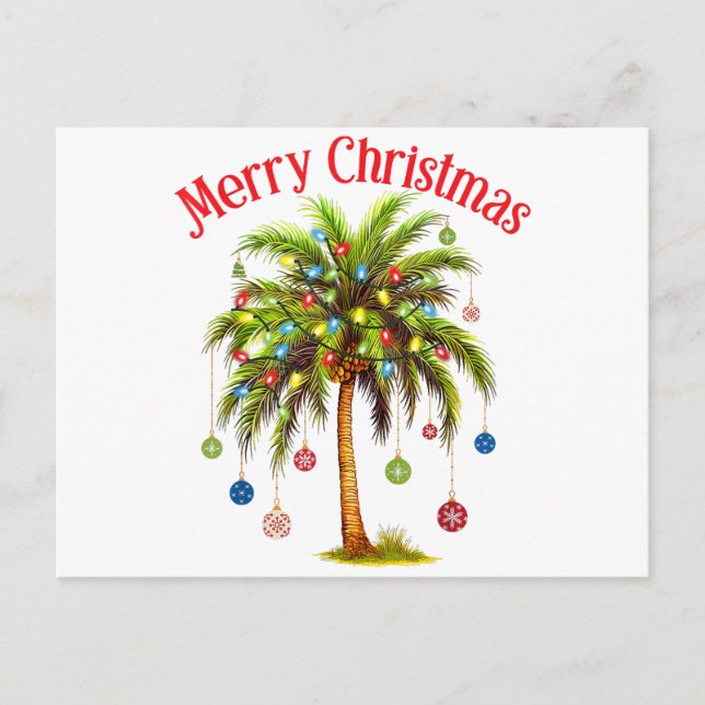 Frohe Weihnachtspalme Tree Light Hawaiian Tropical Postkarte (Vorderseite)